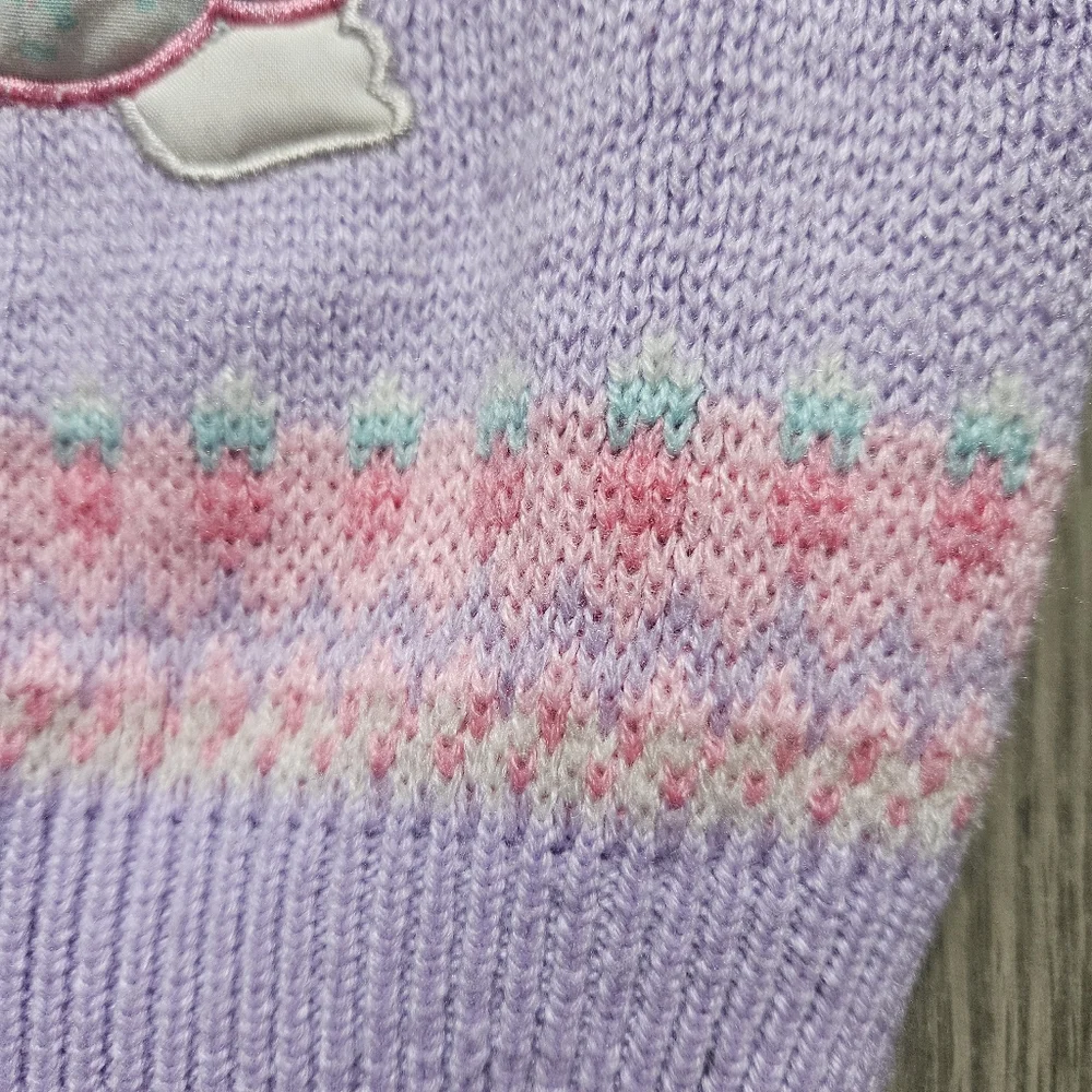 🔴 3/$8 Vintage Knit teddy Bear Embroidered Sweater- 18 months - Purple - Picture 5 of 8